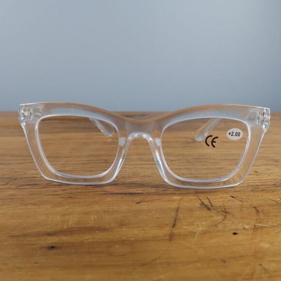 RETRO TRENDY CLEAR WHITE READER GLASSES +2.00 NWT - Picture 3 of 5